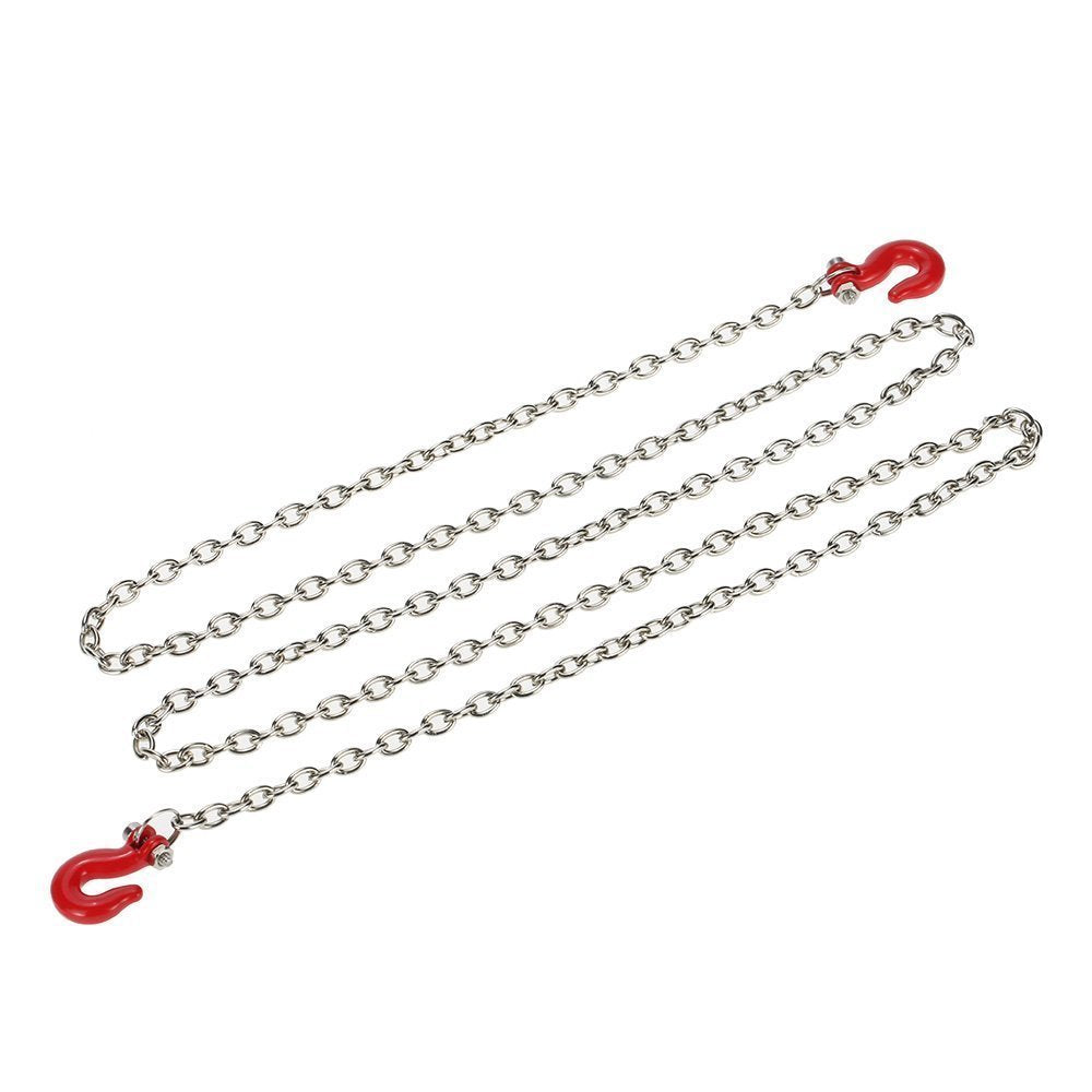 LAFEINA Red Metal Tow Hook & Chain for 1/10 RC Rock Crawler D90 SCX10 Trailer Accessory