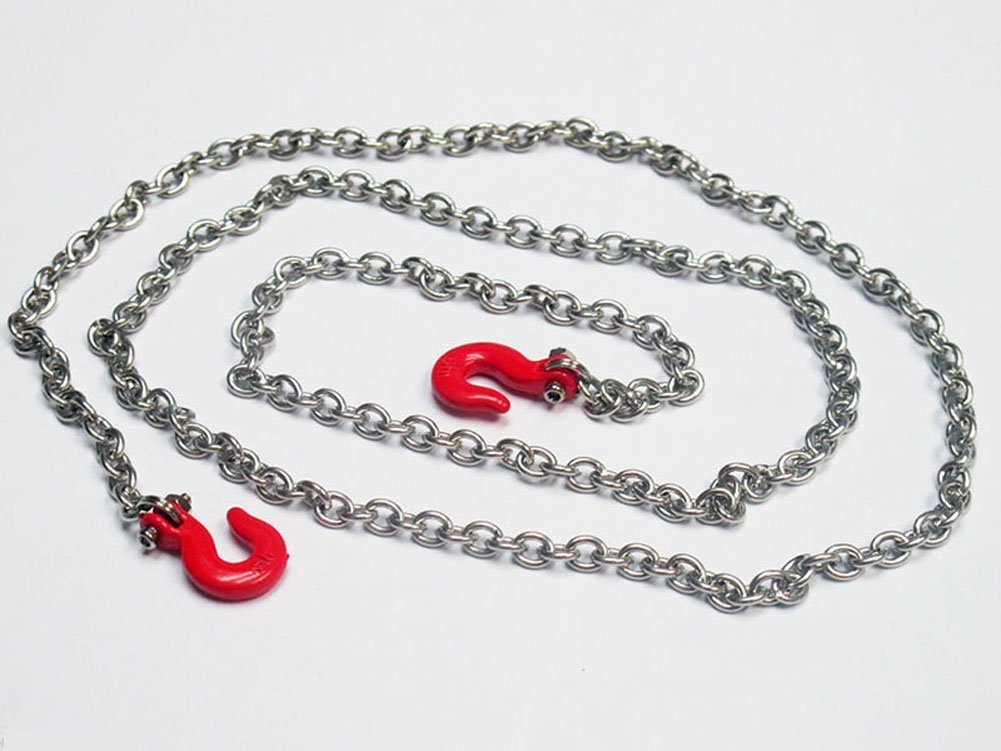 LAFEINA Red Metal Tow Hook & Chain for 1/10 RC Rock Crawler D90 SCX10 Trailer Accessory