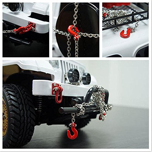 LAFEINA Red Metal Tow Hook & Chain for 1/10 RC Rock Crawler D90 SCX10 Trailer Accessory