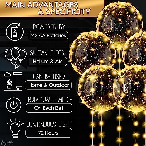 Lagarto 10-Pack Clear LED Balloons: 18-Inch Reusable Glow Balloons with Individual Light Strings for Parties, Weddings, Birthdays (Batteries Required)