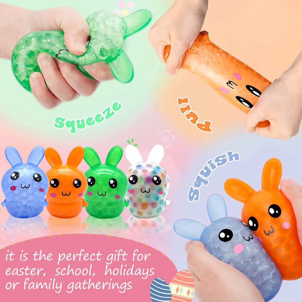 LAHAND 4-Pack Squishy Easter Bunny Stress Balls – Cute Silicone Fidget Toys for Easter Basket Stuffers, Party Favors, and Anxiety Relief