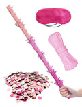 LAKINGO Extra-Strong Wooden Piñata Stick 31.5" - Heavy-Duty Pink Party Kit with Rope, Blindfold & Confetti