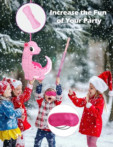 LAKINGO Extra-Strong Wooden Piñata Stick 31.5" - Heavy-Duty Pink Party Kit with Rope, Blindfold & Confetti