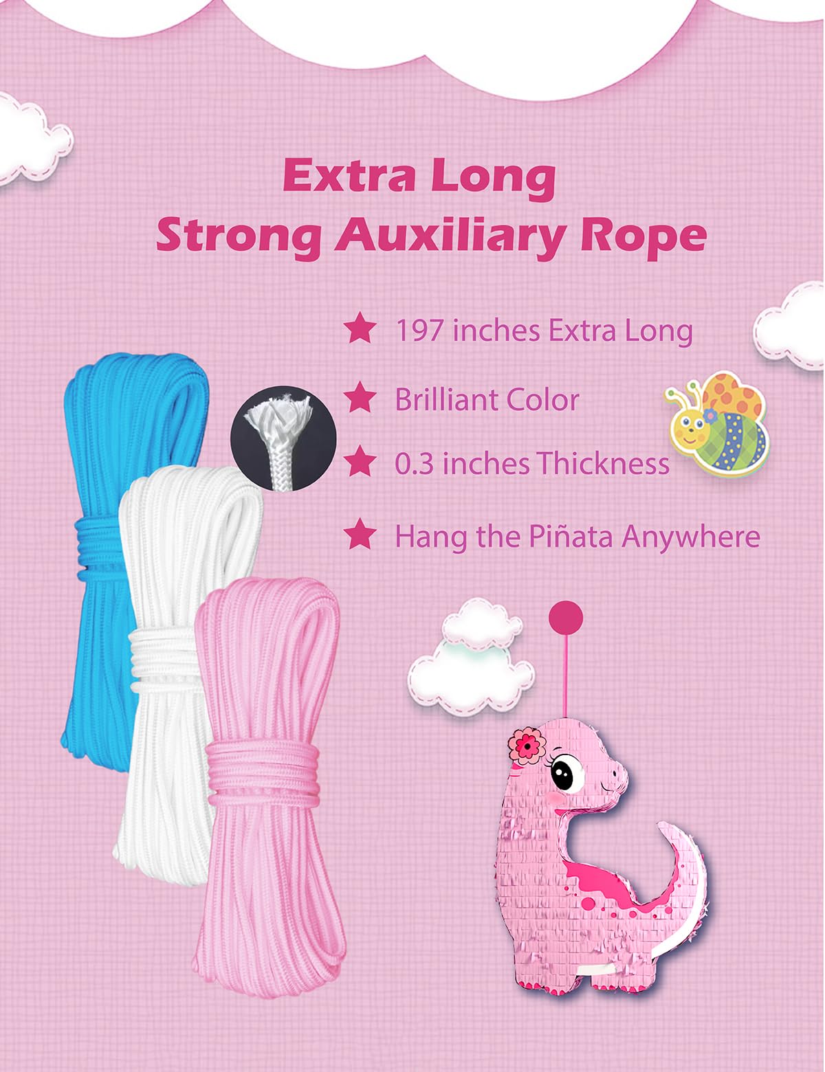 LAKINGO Extra-Strong Wooden Piñata Stick 31.5" - Heavy-Duty Pink Party Kit with Rope, Blindfold & Confetti