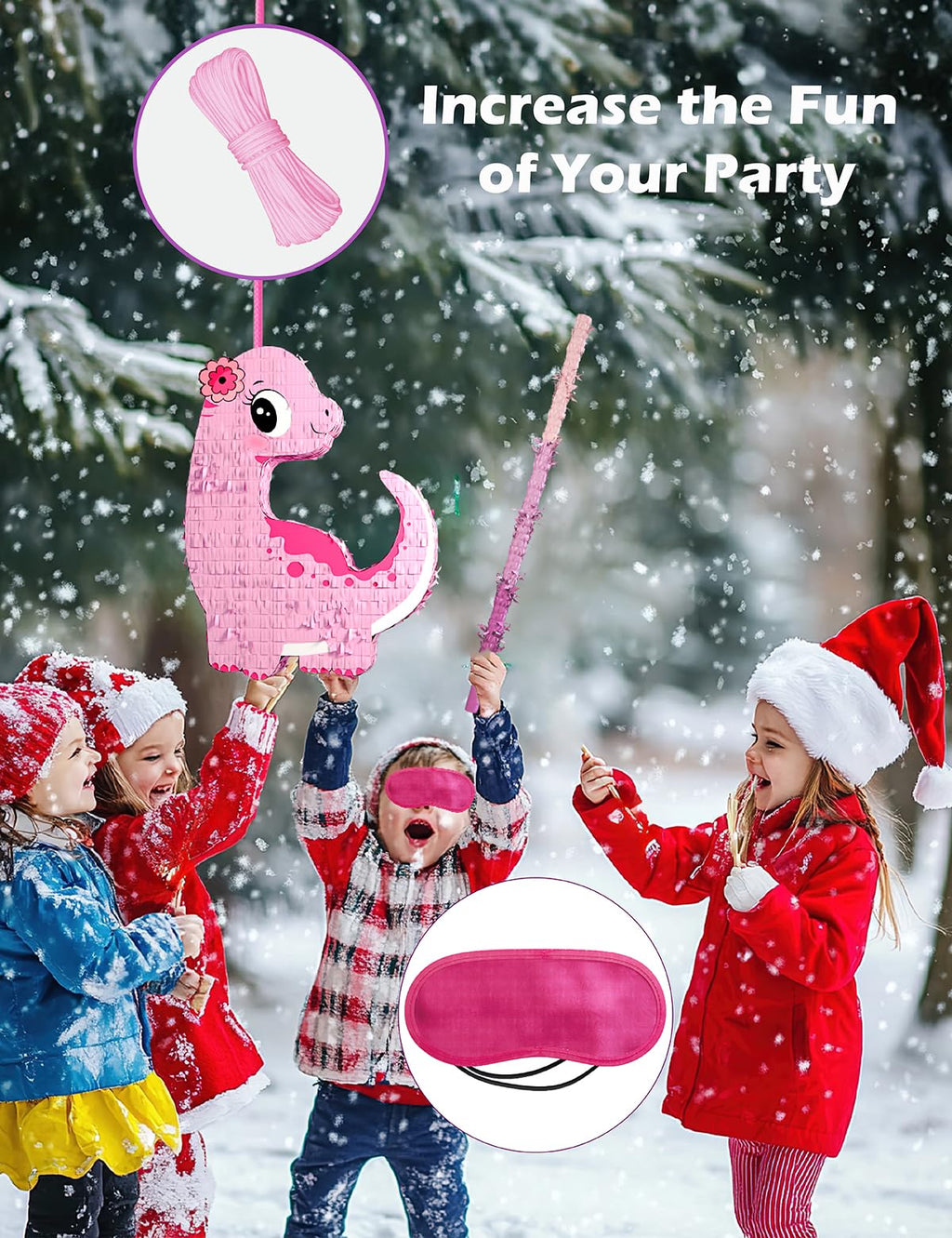 LAKINGO Extra-Strong Wooden Piñata Stick 31.5" - Heavy-Duty Pink Party Kit with Rope, Blindfold & Confetti