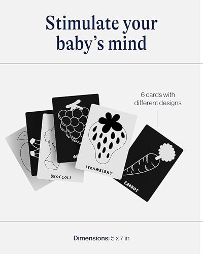 Lalo Art Cards - 6 High Contrast Black and White Baby Cards for Visual Development (Fruits & Veggies)