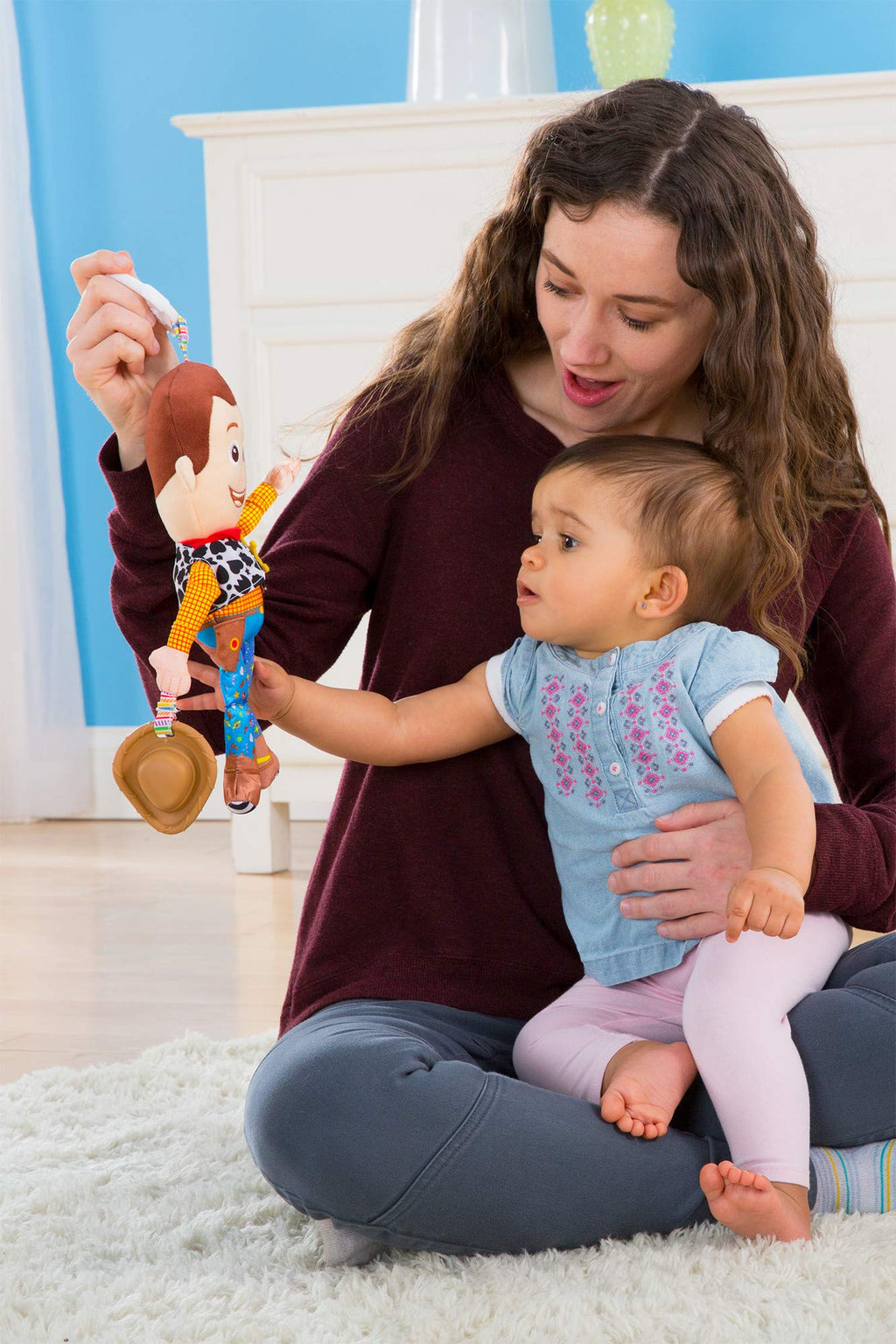 Lamaze Disney/Pixar Toy Story Woody Clip & Go Stroller Toy – Sensory Toy with Rattle, Crinkles, and Clip