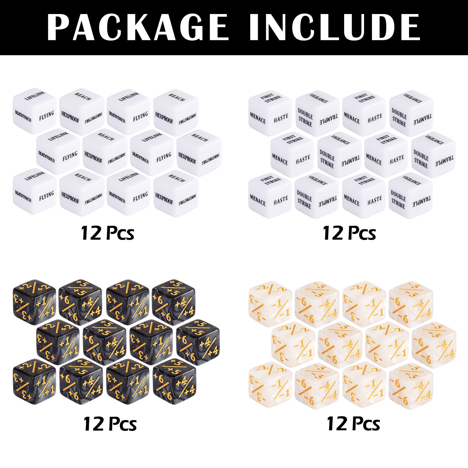 LAMJAM 48-Piece MTG Keyword & Counter Dice Set – Abilities Dice (+1/+1 & -1/-1) with Pouch