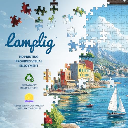 Lamplin 1000-Piece Jigsaw Puzzle: Italian Seaside Village Window View with Lettered Back and Full-Size Poster