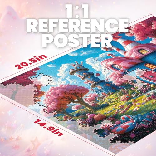 Lamplin 500 Piece Fantasy Candy Puzzle – Fairytale Town Jigsaw with Letters on Back, 20.5x14.9 Inches, Includes Poster