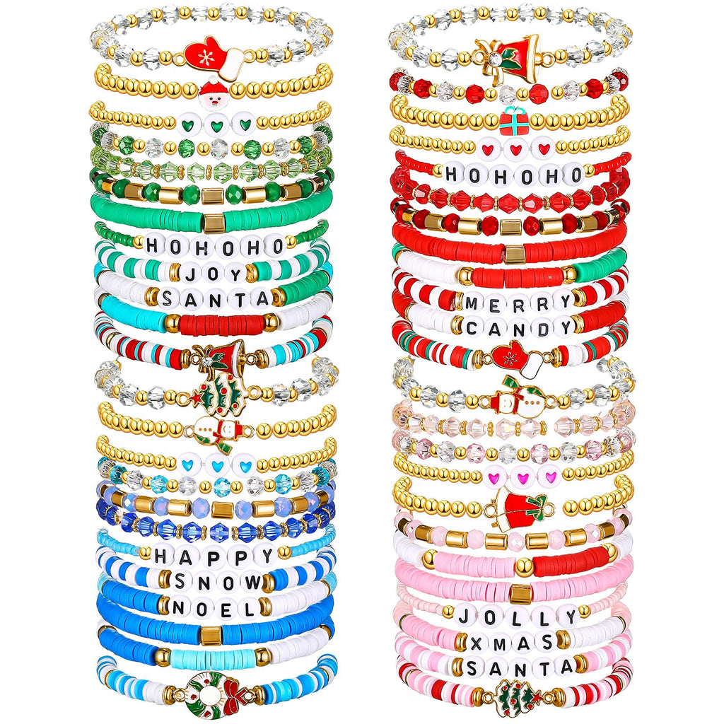Landical 40-Piece Christmas Heishi Bracelet Set – Colorful Stretch Bracelets for Party Gifts