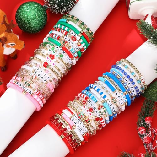 Landical 40-Piece Christmas Heishi Bracelet Set – Colorful Stretch Bracelets for Party Gifts