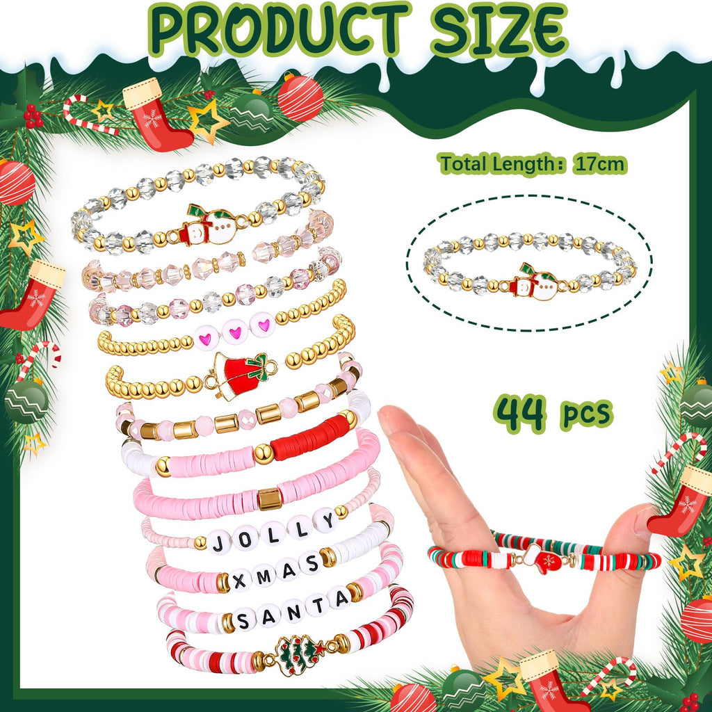 Landical 40-Piece Christmas Heishi Bracelet Set – Colorful Stretch Bracelets for Party Gifts