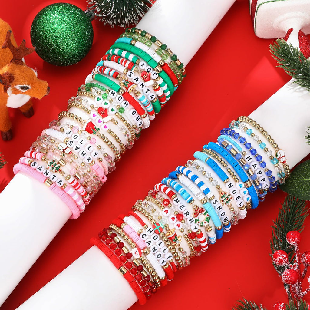 Landical 40-Piece Christmas Heishi Bracelet Set – Colorful Stretch Bracelets for Party Gifts