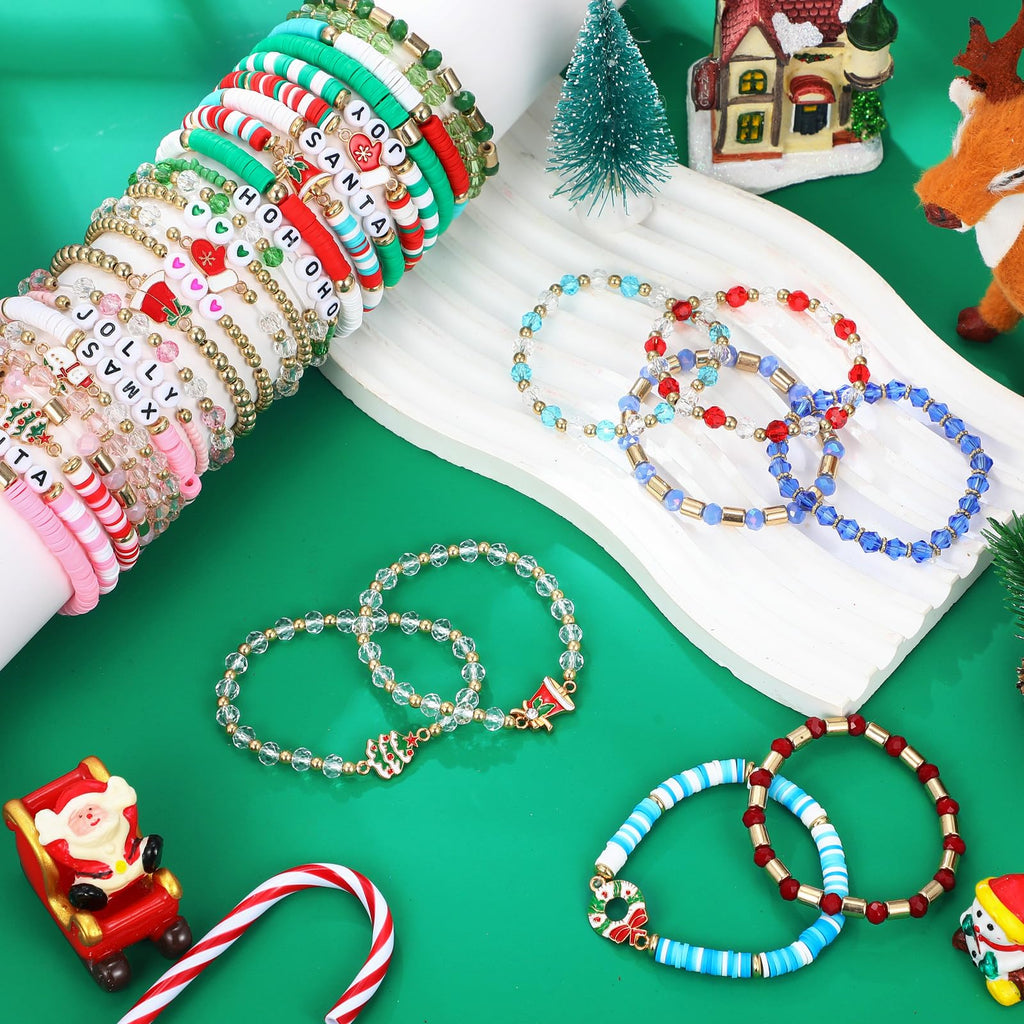 Landical 40-Piece Christmas Heishi Bracelet Set – Colorful Stretch Bracelets for Party Gifts