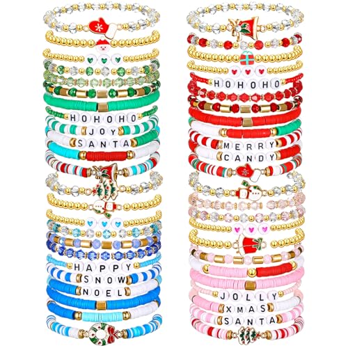 Landical 40-Piece Christmas Heishi Bracelet Set – Colorful Stretch Bracelets for Party Gifts