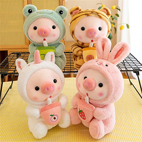 LANFIRE 9.8-Inch Pig Plush Pillow Dressed as Frog Tiger Rabbit Cute Stuffed Animal Pillow for Kids
