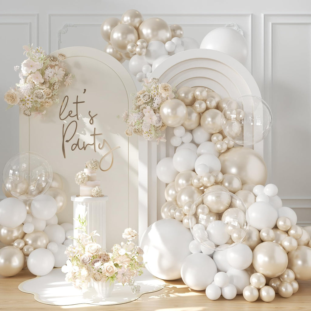 LANGASQUE Pearl White Balloon Arch Kit – 101pcs Double Stuffed Balloons for Wedding, Bridal Shower, Birthday Party Decor