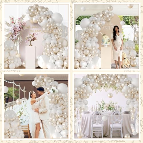 LANGASQUE Pearl White Balloon Arch Kit – 101pcs Double Stuffed Balloons for Wedding, Bridal Shower, Birthday Party Decor