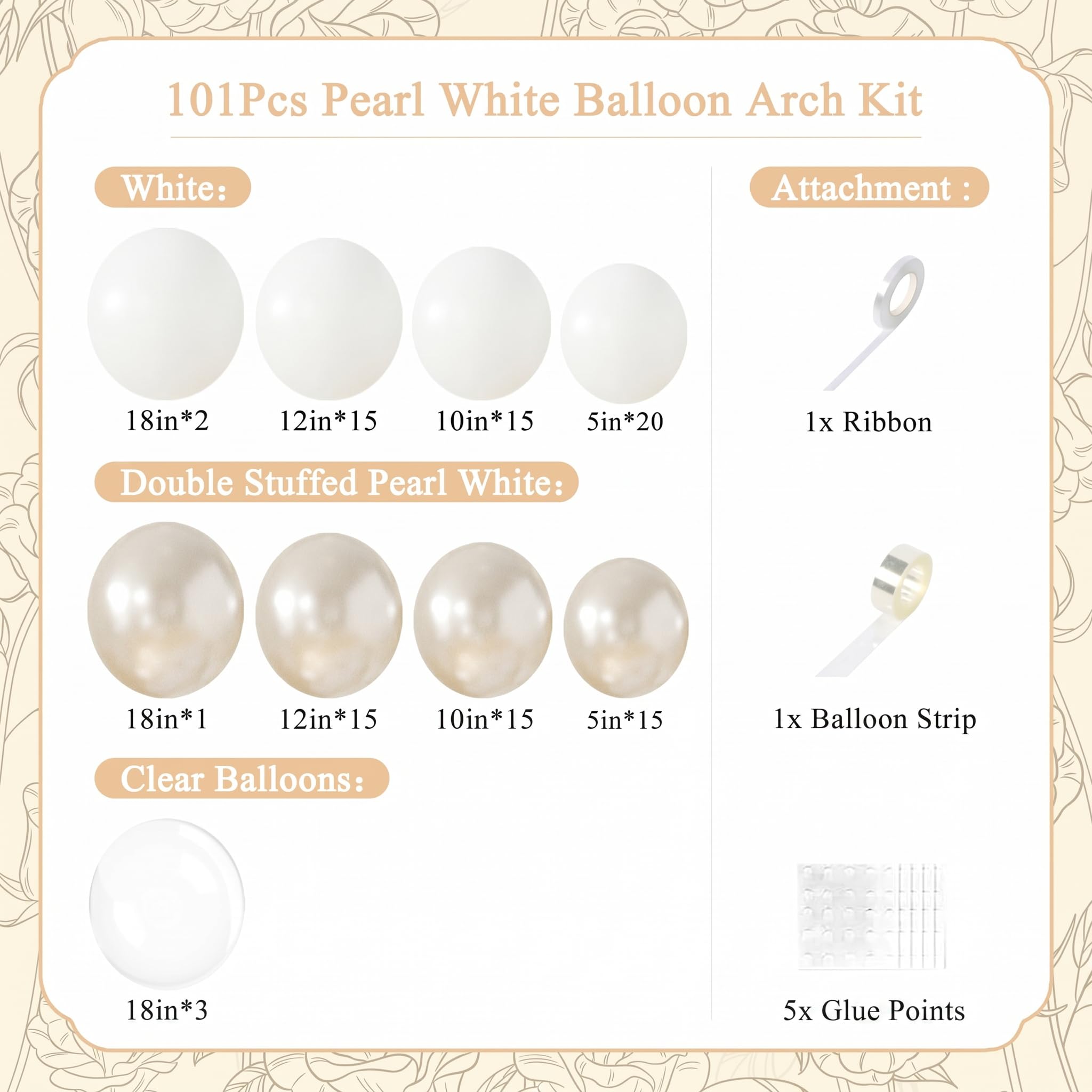 LANGASQUE Pearl White Balloon Arch Kit – 101pcs Double Stuffed Balloons for Wedding, Bridal Shower, Birthday Party Decor