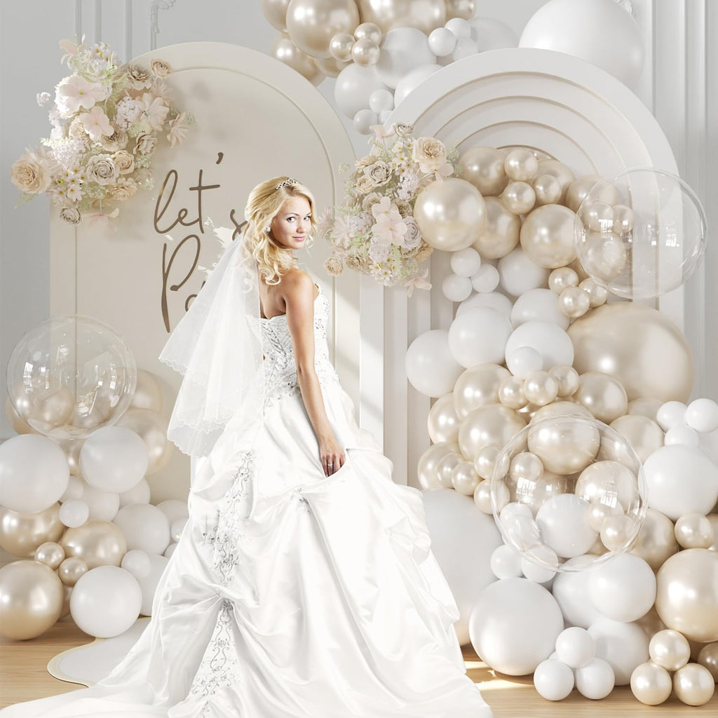 LANGASQUE Pearl White Balloon Arch Kit – 101pcs Double Stuffed Balloons for Wedding, Bridal Shower, Birthday Party Decor