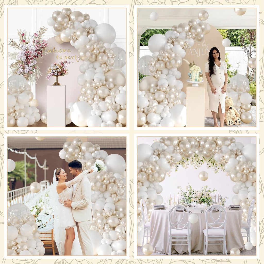 LANGASQUE Pearl White Balloon Arch Kit – 101pcs Double Stuffed Balloons for Wedding, Bridal Shower, Birthday Party Decor