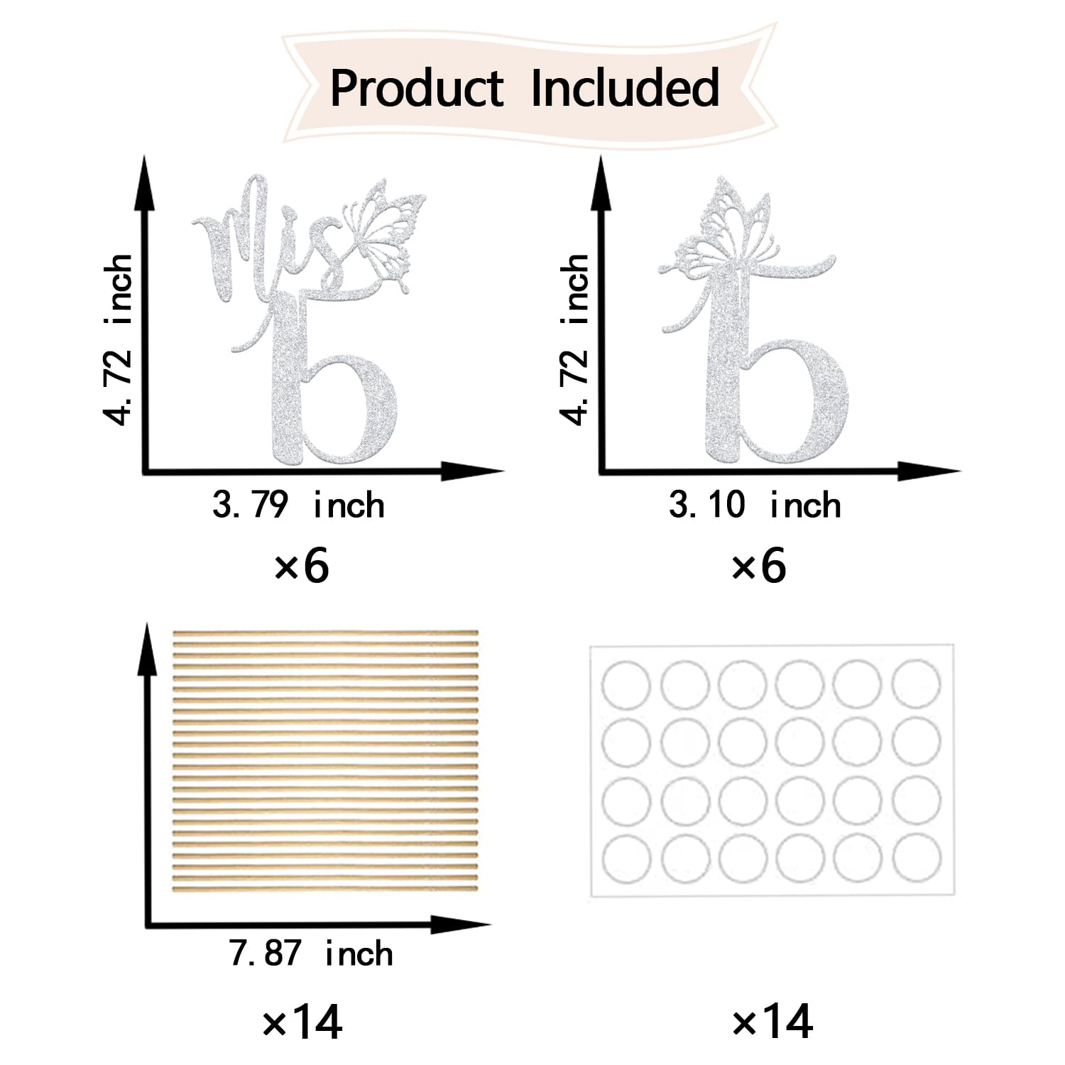 LANKBACK Mis 15 Centerpiece Sticks - Silver Glitter Paper 12-Pack for 15th Birthday Party Decorations