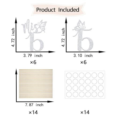 LANKBACK Mis 15 Centerpiece Sticks - Silver Glitter Paper 12-Pack for 15th Birthday Party Decorations