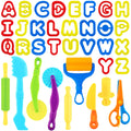 LanMa 35-Piece Dough Tools Play Set for Kids with Rolling Pins, Letter Cutters, and Safety Scissors
