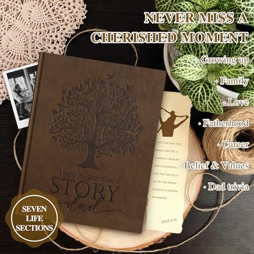 Lanpn Dad Life Story Journal – 300+ Prompts, Faux Leather Cover, 108 Pages – Guided Memory Keepsake for Fathers