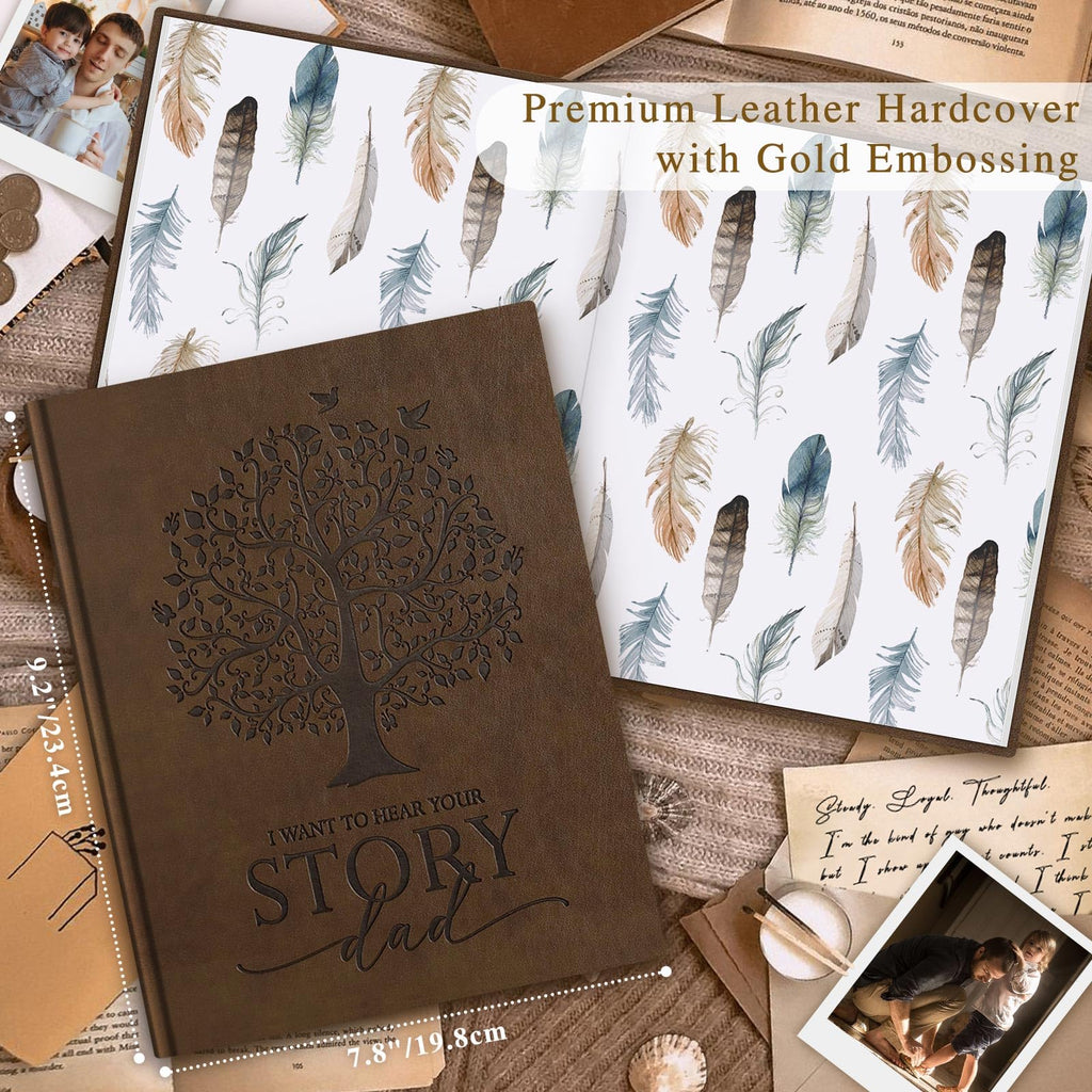 Lanpn Dad Life Story Journal – 300+ Prompts, Faux Leather Cover, 108 Pages – Guided Memory Keepsake for Fathers