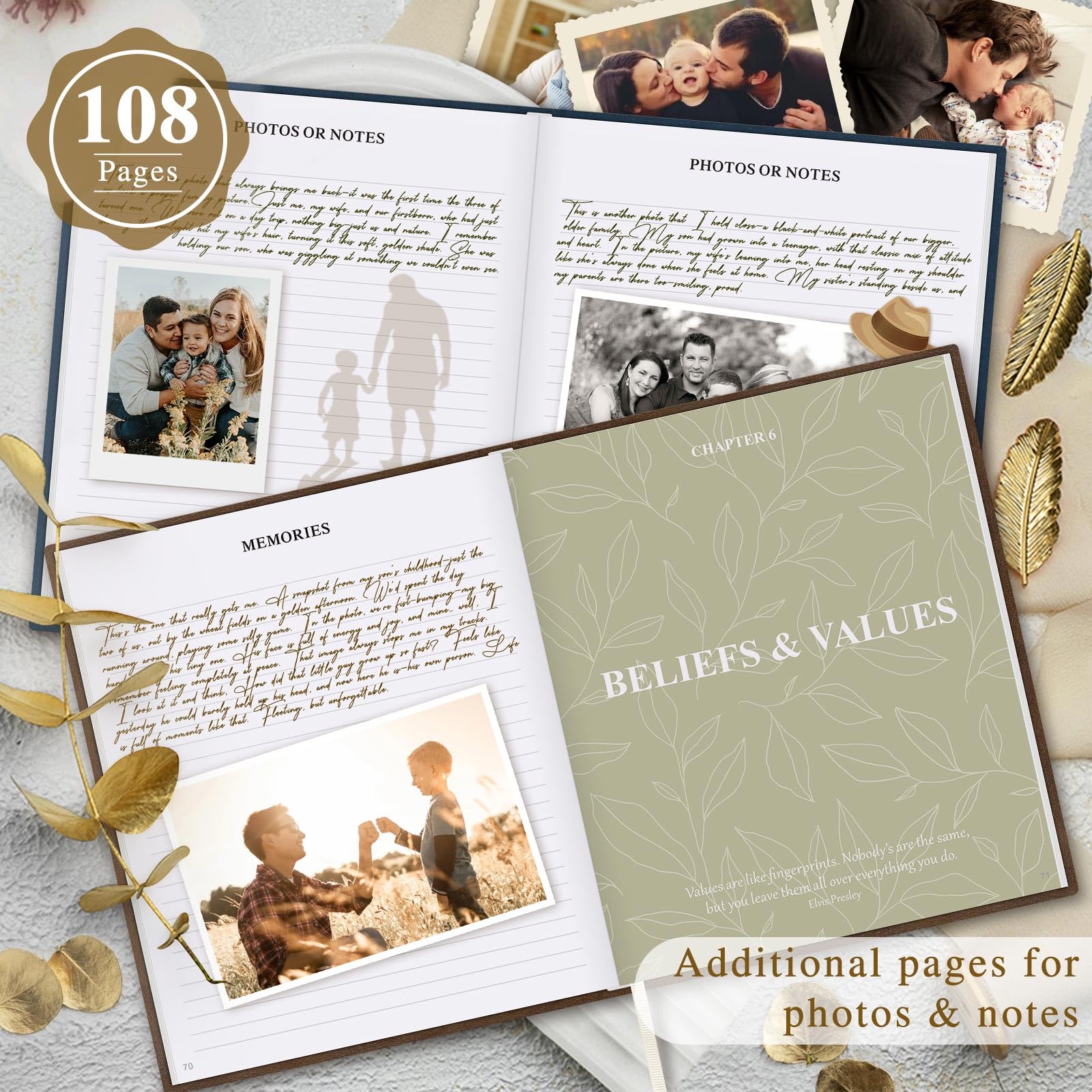 Lanpn Dad Life Story Journal – 300+ Prompts, Faux Leather Cover, 108 Pages – Guided Memory Keepsake for Fathers