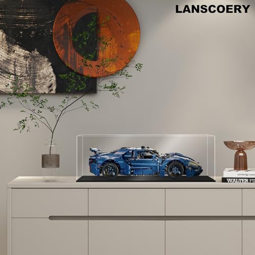 LANSCOERY Acrylic Display Case 6x4x4 - Thickened UV-Resistant Showcase with LED Light and Scraper