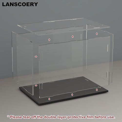 LANSCOERY Acrylic Display Case 6x4x4 - Thickened UV-Resistant Showcase with LED Light and Scraper