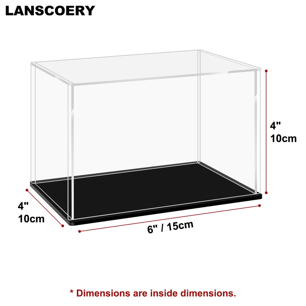 LANSCOERY Acrylic Display Case 6x4x4 - Thickened UV-Resistant Showcase with LED Light and Scraper