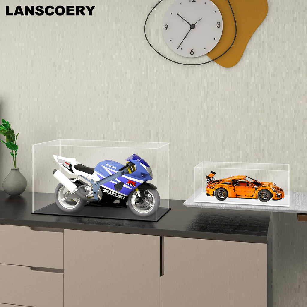 LANSCOERY Acrylic Display Case 6x4x4 - Thickened UV-Resistant Showcase with LED Light and Scraper