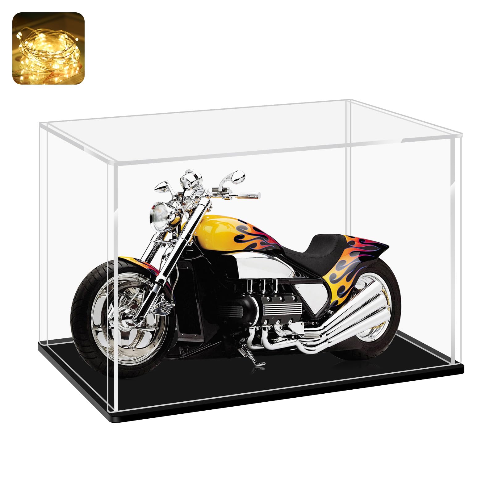 LANSCOERY Acrylic Display Case 6x4x4 - Thickened UV-Resistant Showcase with LED Light and Scraper