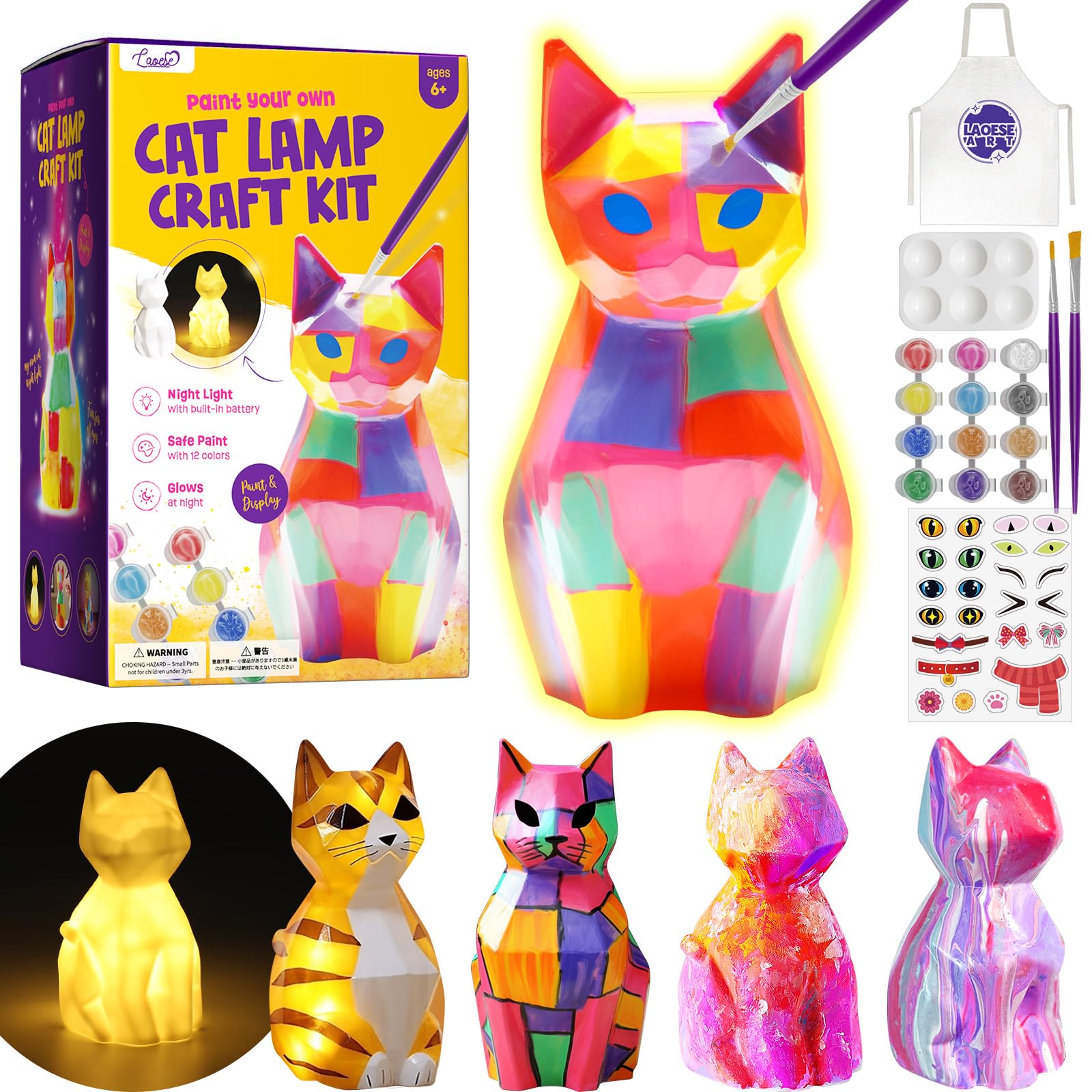 LAOESE Paint Your Own Cat Lamp Kit – Kids Craft Night Light for Ages 6-12