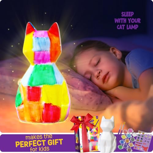 LAOESE Paint Your Own Cat Lamp Kit – Kids Craft Night Light for Ages 6-12