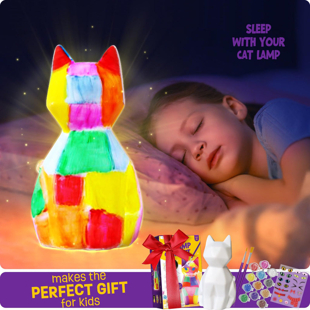 LAOESE Paint Your Own Cat Lamp Kit – Kids Craft Night Light for Ages 6-12
