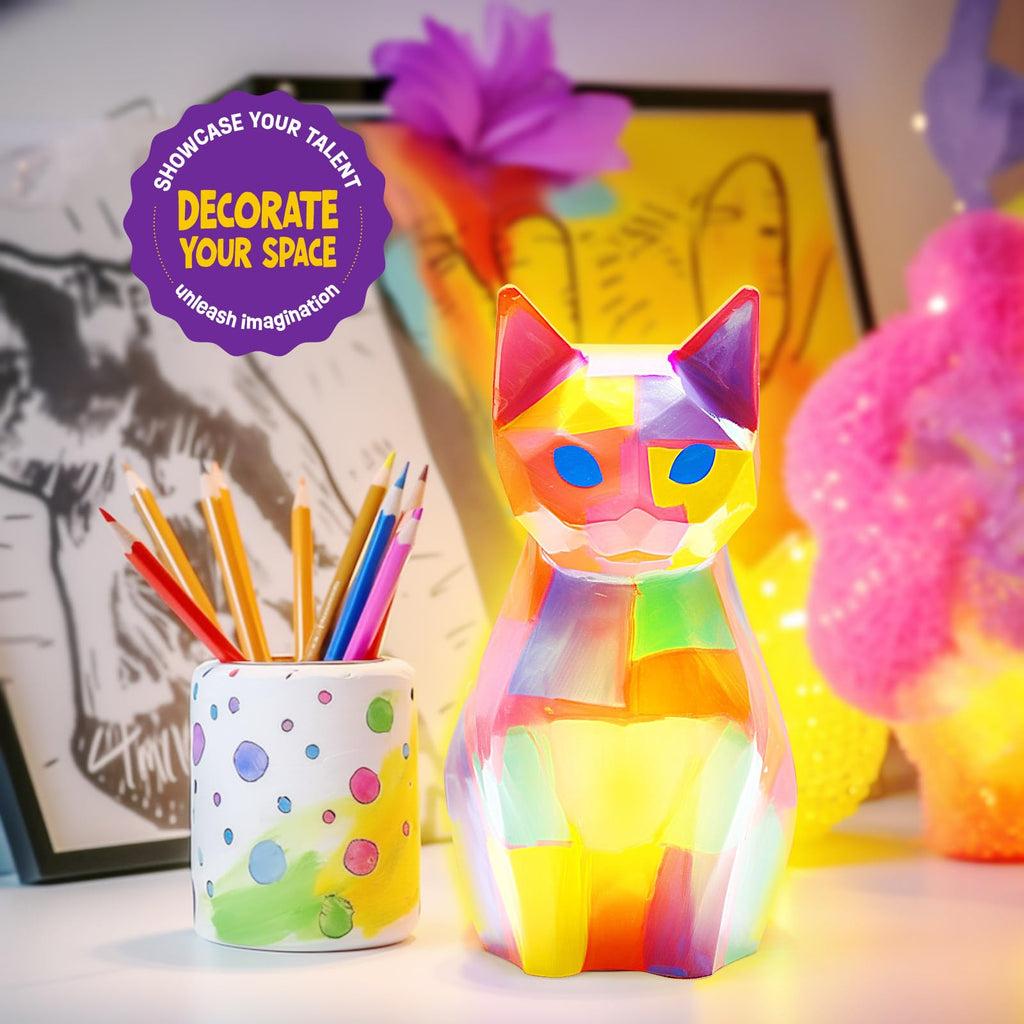 LAOESE Paint Your Own Cat Lamp Kit – Kids Craft Night Light for Ages 6-12
