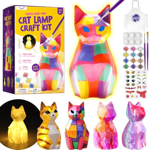 LAOESE Paint Your Own Cat Lamp Kit – Kids Craft Night Light for Ages 6-12