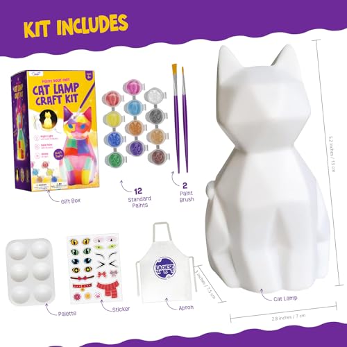 LAOESE Paint Your Own Cat Lamp Kit – Kids Craft Night Light for Ages 6-12