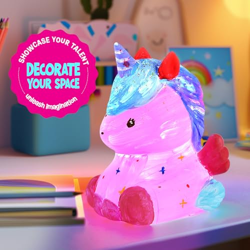 LAOESE Paint Your Own Unicorn Lamp Kit - Craft Kit for Kids Ages 3-12+ with 12 Paints, Brushes, Apron