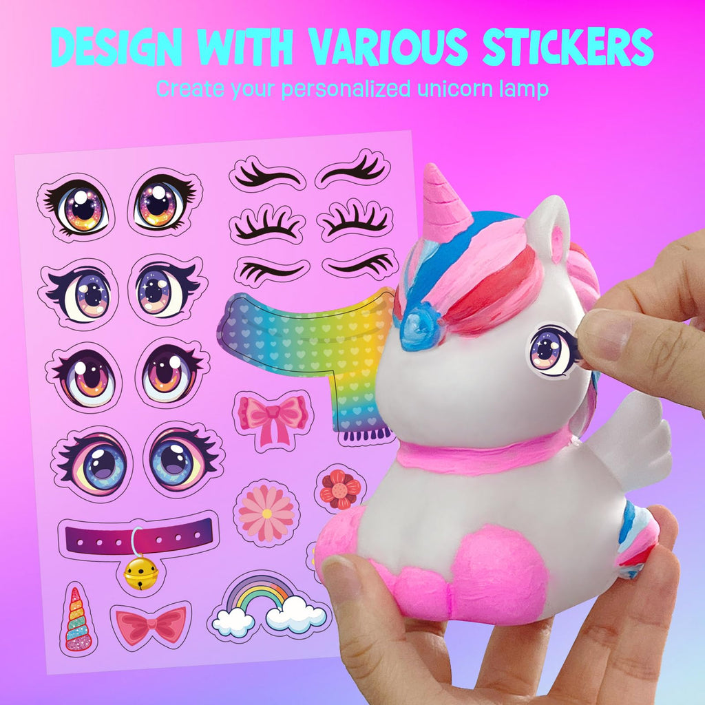 LAOESE Paint Your Own Unicorn Lamp Kit - Craft Kit for Kids Ages 3-12+ with 12 Paints, Brushes, Apron