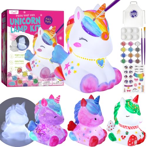 LAOESE Paint Your Own Unicorn Lamp Kit - Craft Kit for Kids Ages 3-12+ with 12 Paints, Brushes, Apron