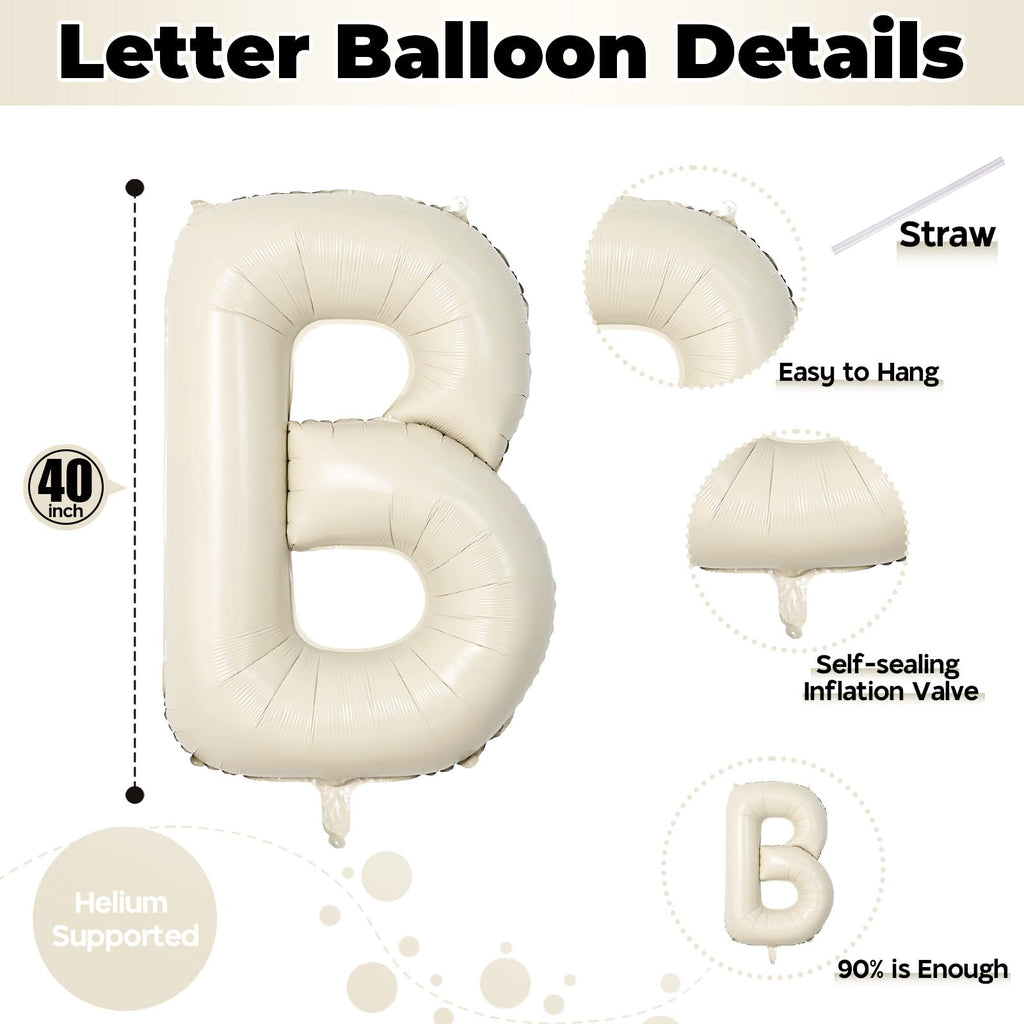 Large 40-Inch Cream Beige Foil BABY Balloons - Neutral Ivory Letters for Baby Shower Decor