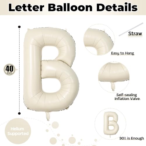 Large 40-Inch Cream Beige Foil BABY Balloons - Neutral Ivory Letters for Baby Shower Decor