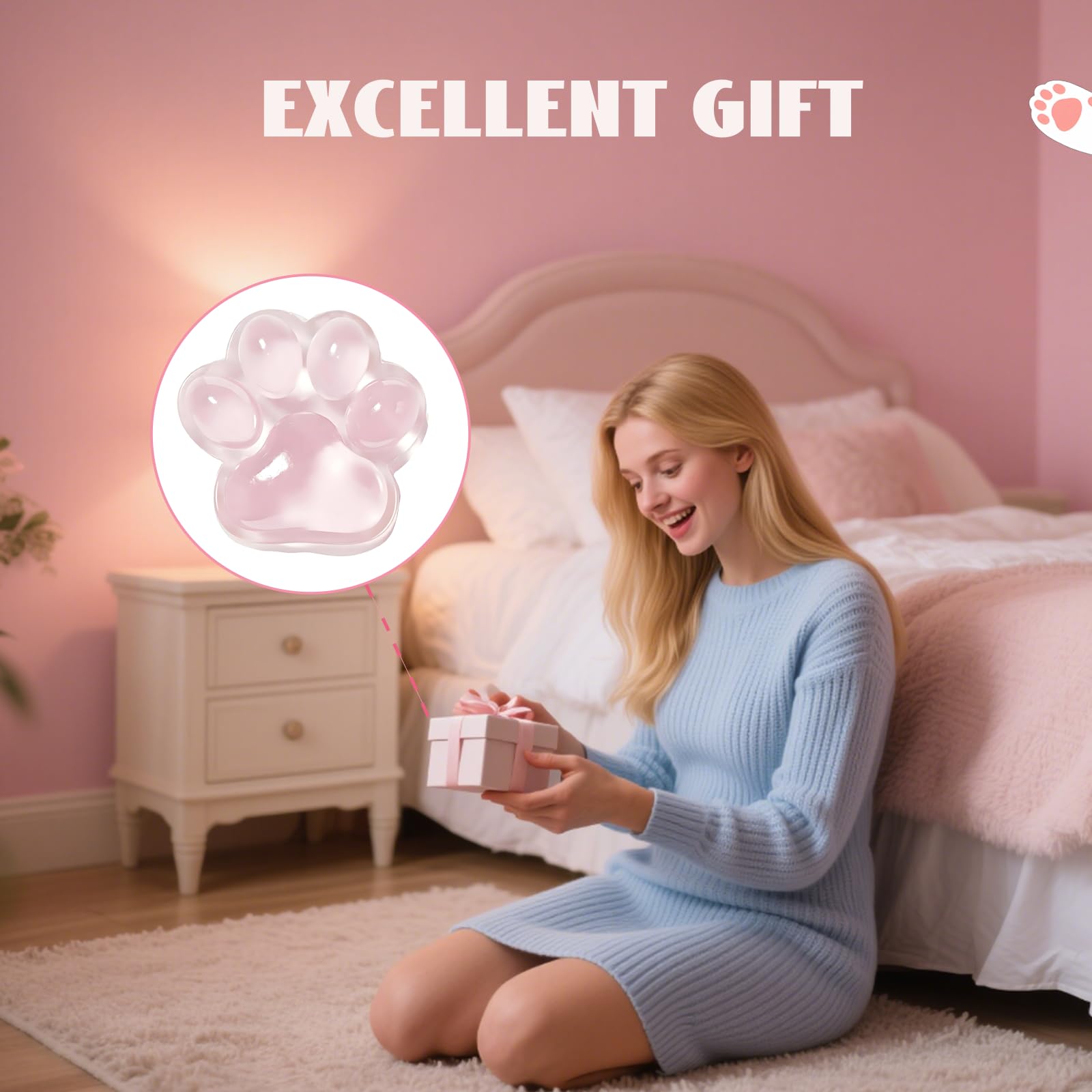 Large 5-Inch Cat Paw Squishy Toy - Transparent Pink Stress Relief Fidget for Adults