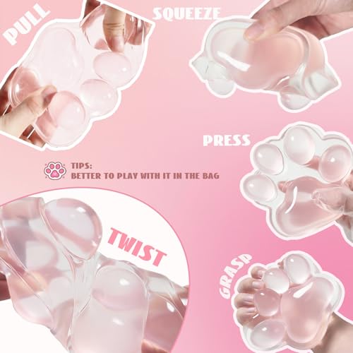 Large 5-Inch Cat Paw Squishy Toy - Transparent Pink Stress Relief Fidget for Adults